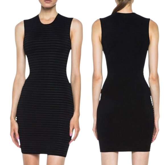 ALEXANDER WANG - Women’s Faux-Fur Stripe Mini Dress, Bodycon - Black, Medium - Picture 1 of 16